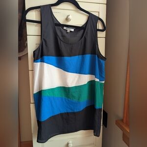 DKNYC Multicolor Silky Semi-sheer Striped Tank Top